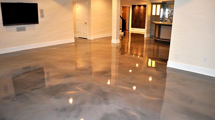 Photo of a floor with a Lava Flow epoxy finish