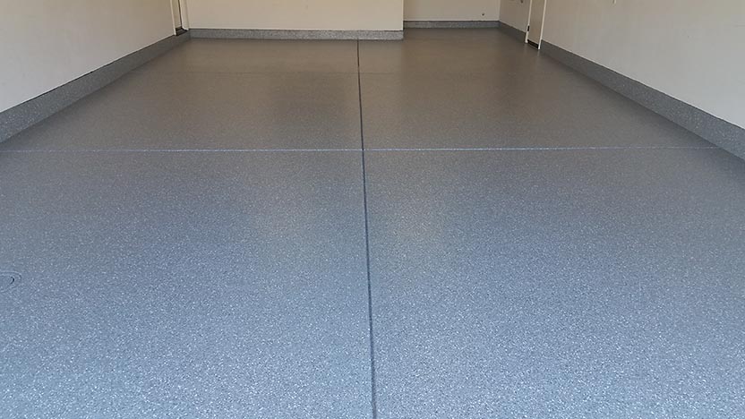 Photo of a floor with a Roll on Rock epoxy finish