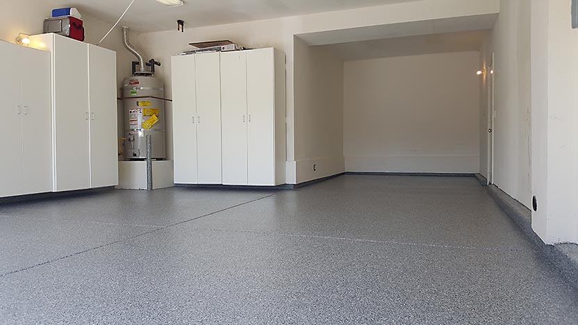 Photo of a floor with a Roll on Rock epoxy finish